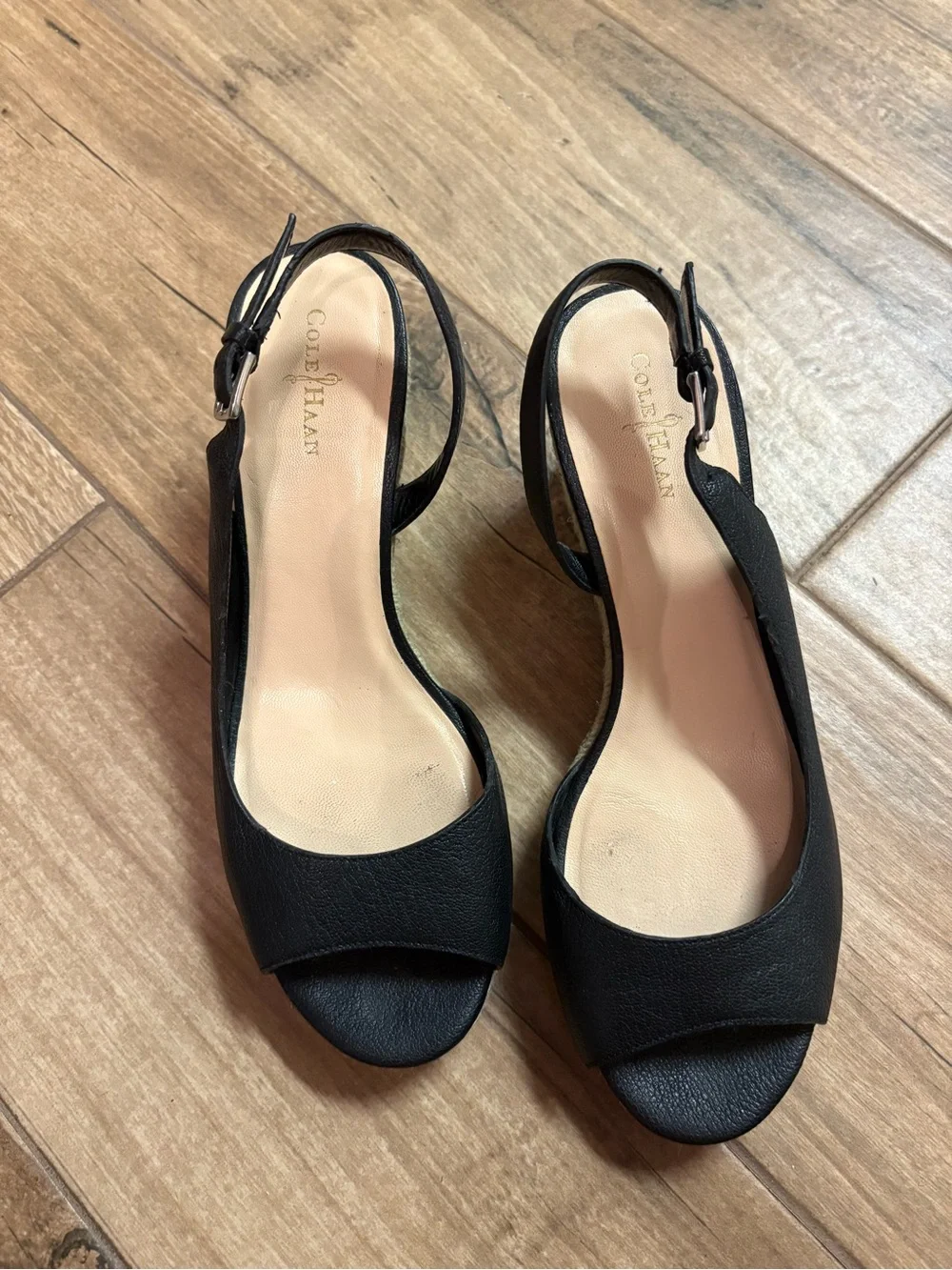 Cole haan Black Open-Toe Espadrille Wedge Slingbacks
